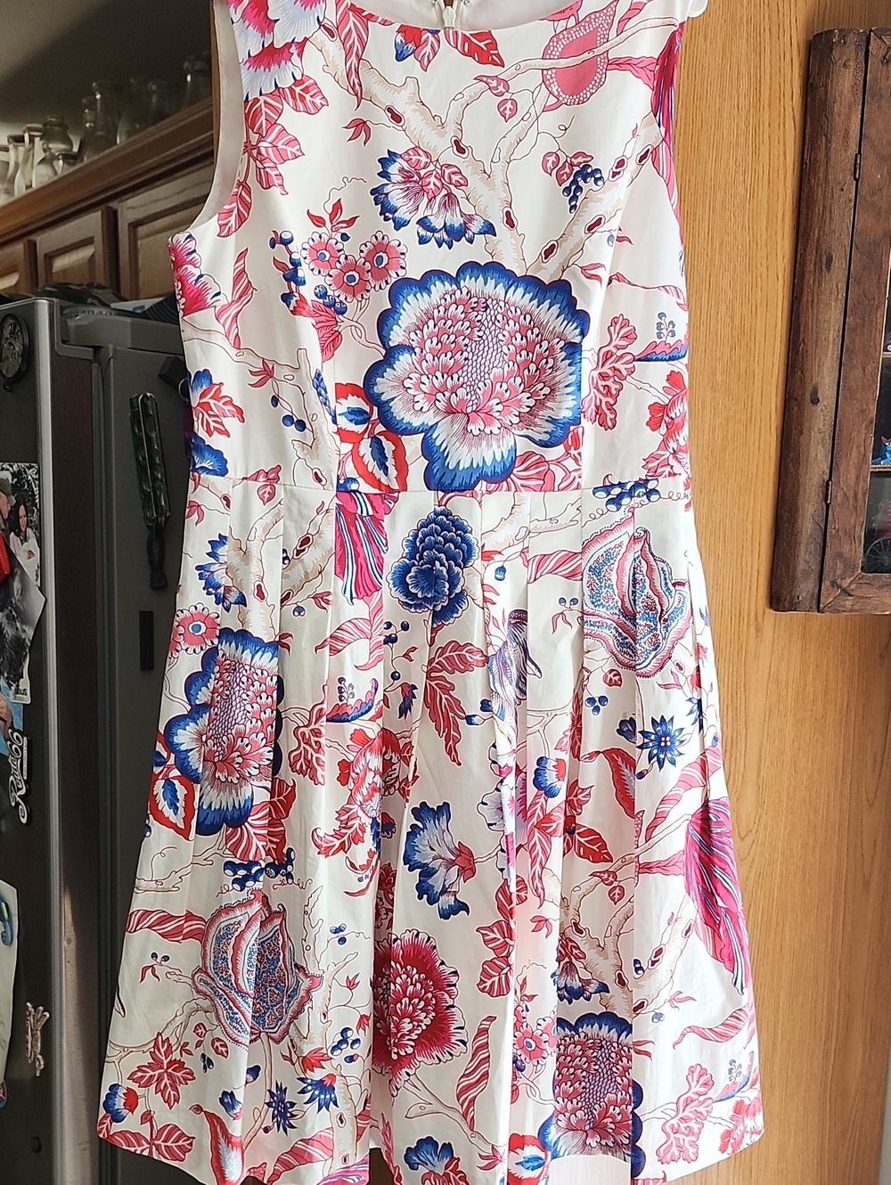 Talbots Fit & Flare White Sundress with Pink & Blue Floral Print 8P